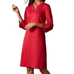 J. MCLAUGHLIN Odelia v neck red dress sz small gold black buttons Catalina cloth